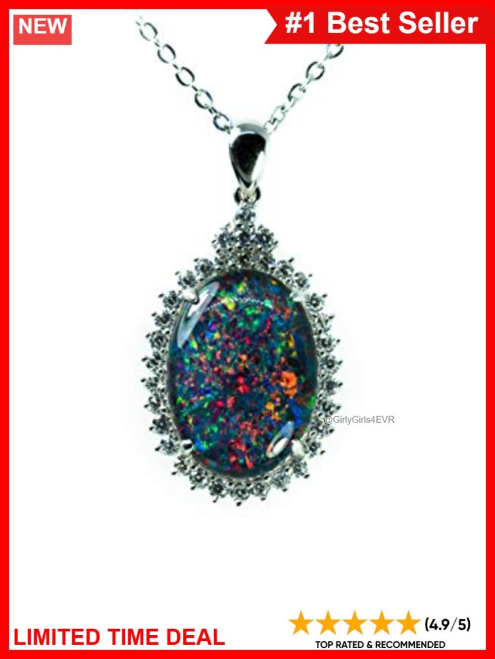 Triplet Opal Necklace Pendant, Gold Plated Sterling Silver, 18x12mm 6 Ct